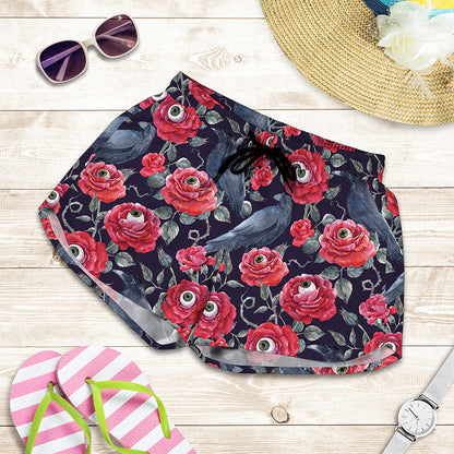 Eyeball Rose Pattern Print Women's Shorts
