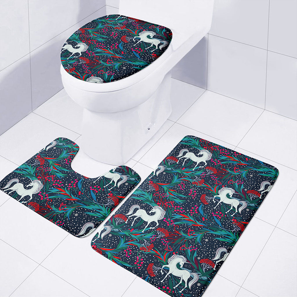 Fairy Floral Unicorn Pattern Print 3 Piece Bath Mat Set