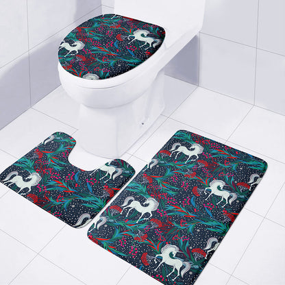 Fairy Floral Unicorn Pattern Print 3 Piece Bath Mat Set