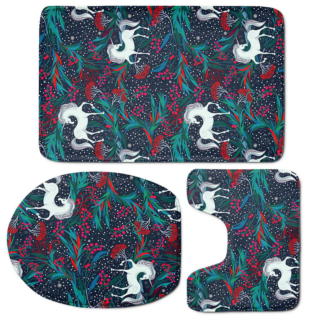 Fairy Floral Unicorn Pattern Print 3 Piece Bath Mat Set