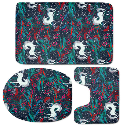 Fairy Floral Unicorn Pattern Print 3 Piece Bath Mat Set