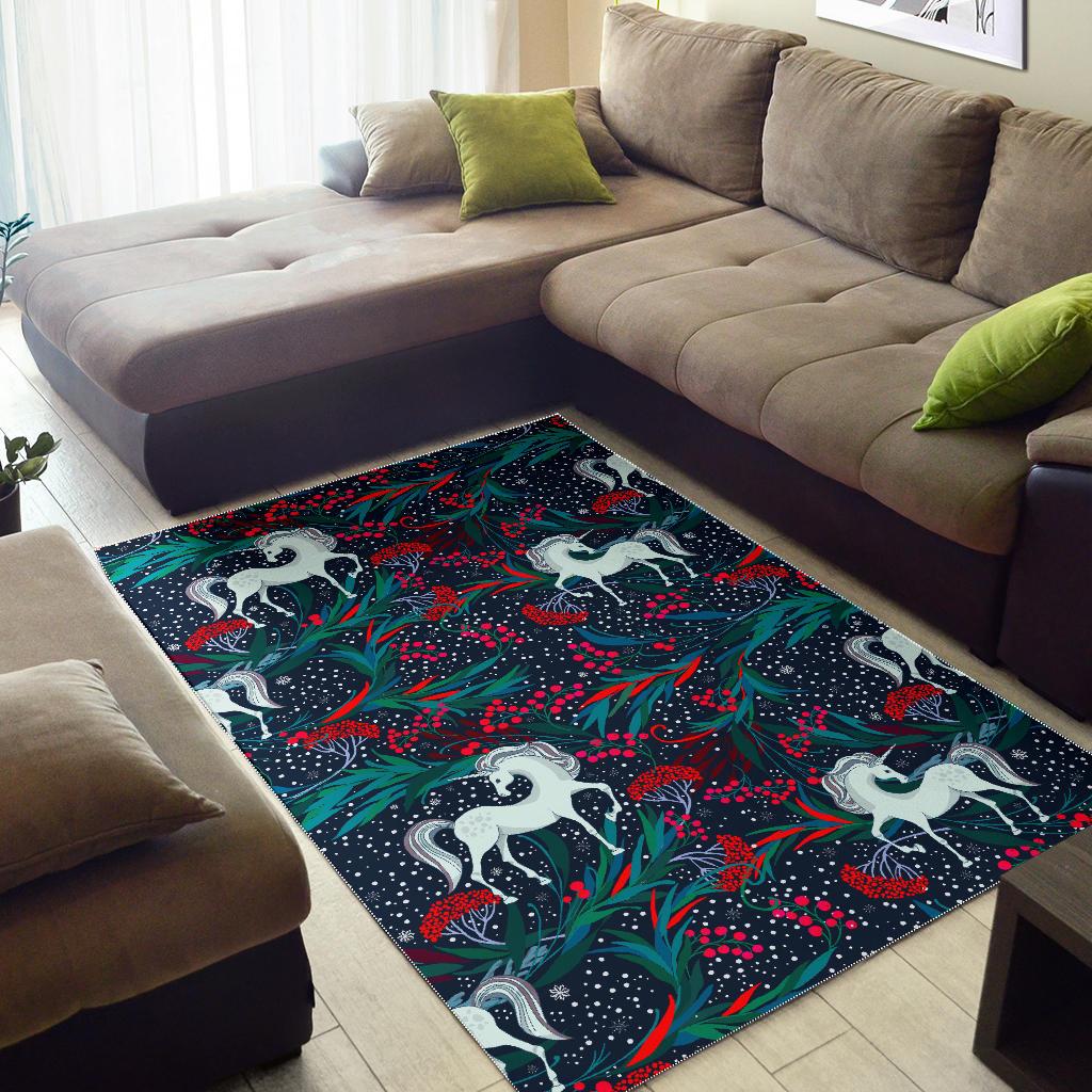 Fairy Floral Unicorn Pattern Print Area Rug GearFrost