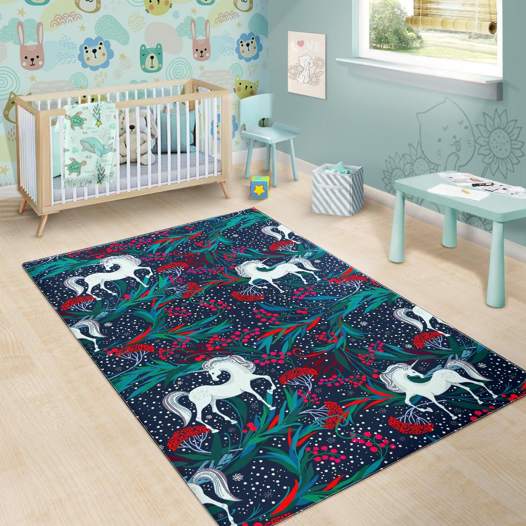 Fairy Floral Unicorn Pattern Print Area Rug GearFrost