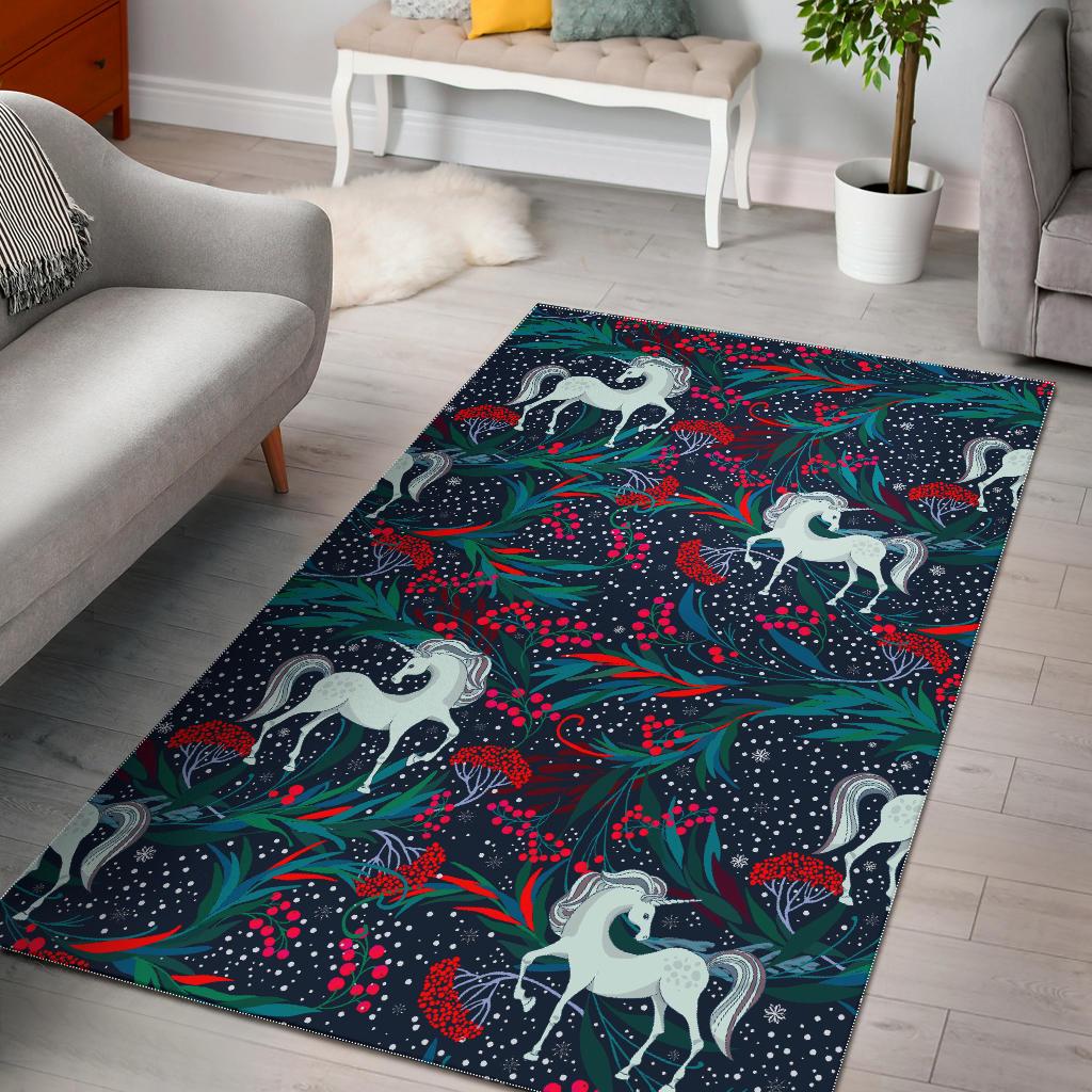 Fairy Floral Unicorn Pattern Print Area Rug GearFrost