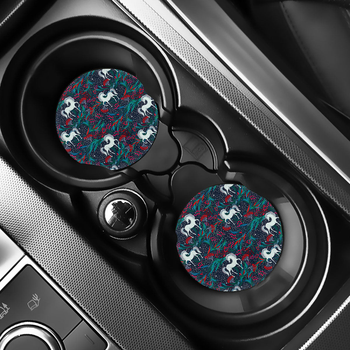 Fairy Floral Unicorn Pattern Print Car Coasters