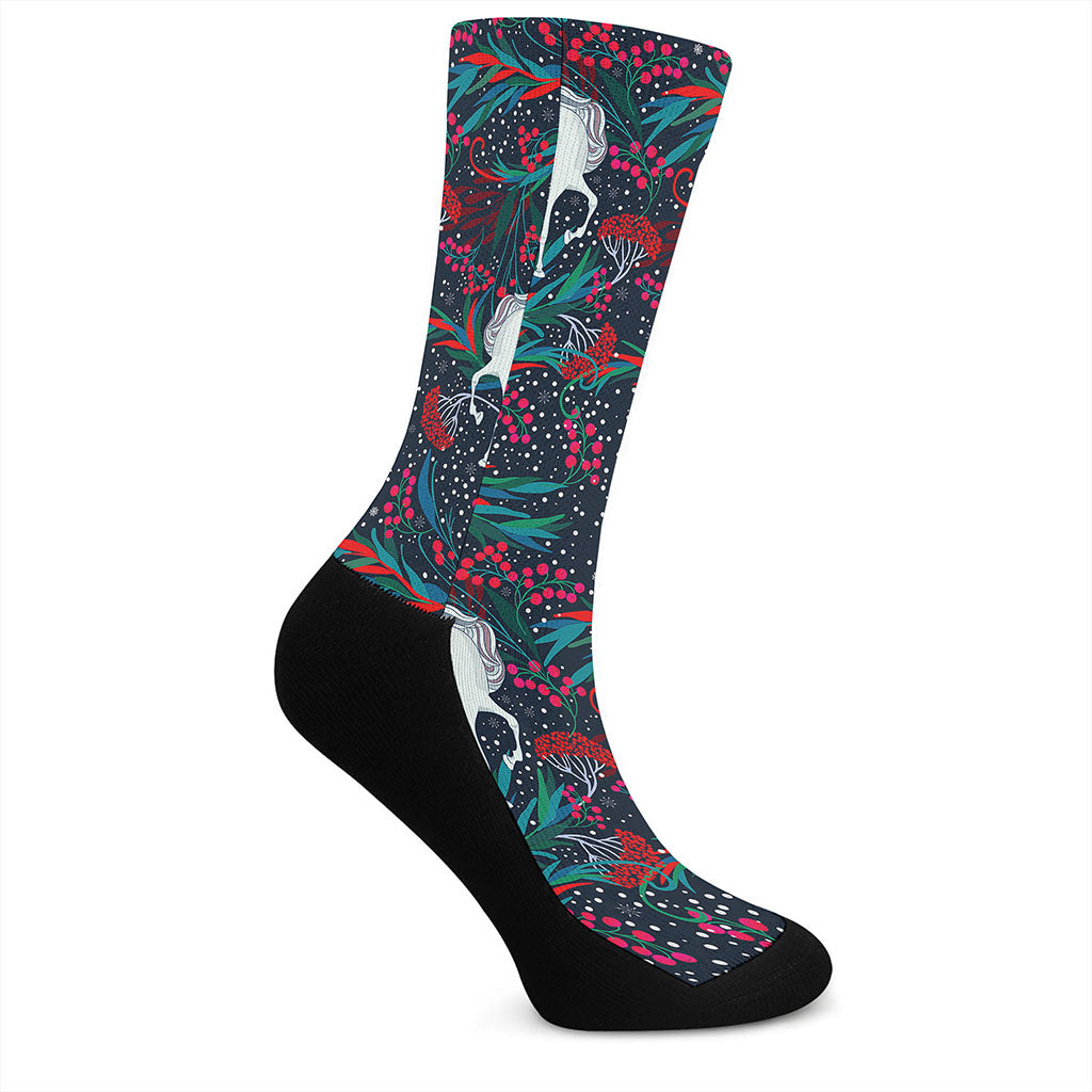 Fairy Floral Unicorn Pattern Print Crew Socks