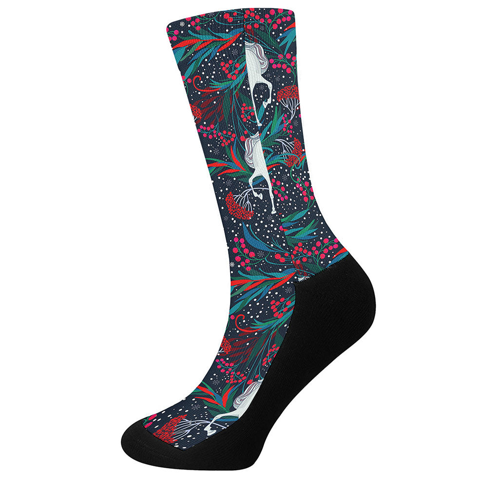 Fairy Floral Unicorn Pattern Print Crew Socks