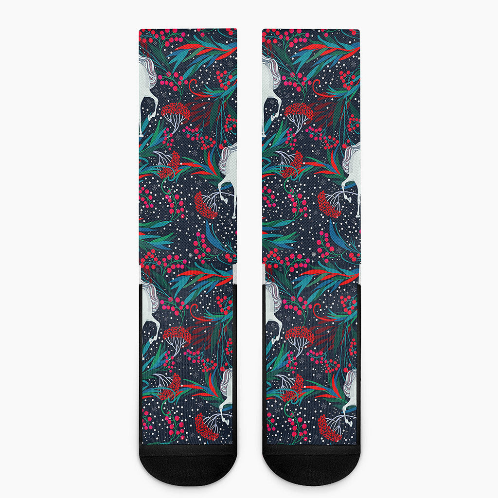 Fairy Floral Unicorn Pattern Print Crew Socks