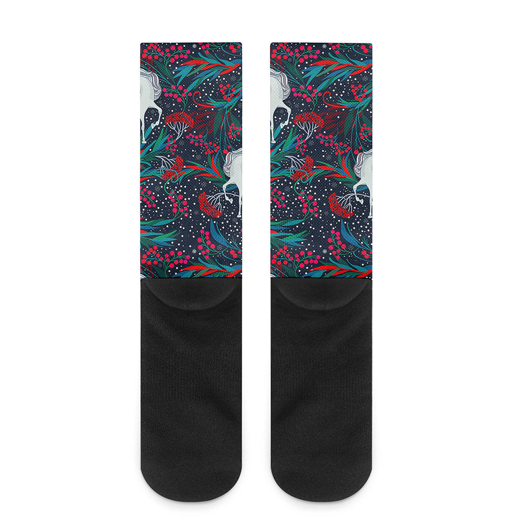 Fairy Floral Unicorn Pattern Print Crew Socks