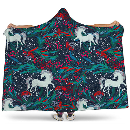Fairy Floral Unicorn Pattern Print Hooded Blanket