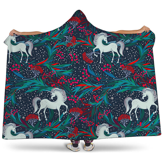 Fairy Floral Unicorn Pattern Print Hooded Blanket