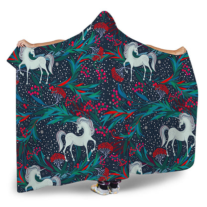 Fairy Floral Unicorn Pattern Print Hooded Blanket