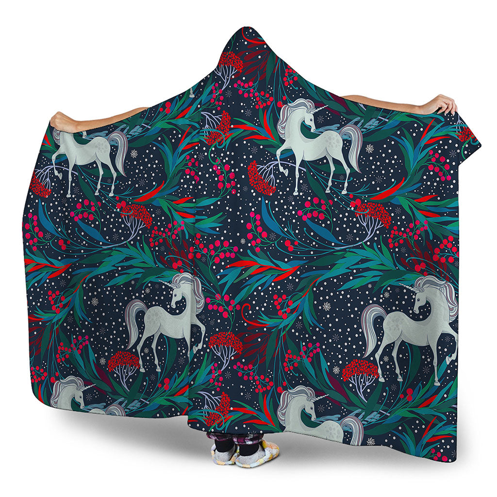 Fairy Floral Unicorn Pattern Print Hooded Blanket