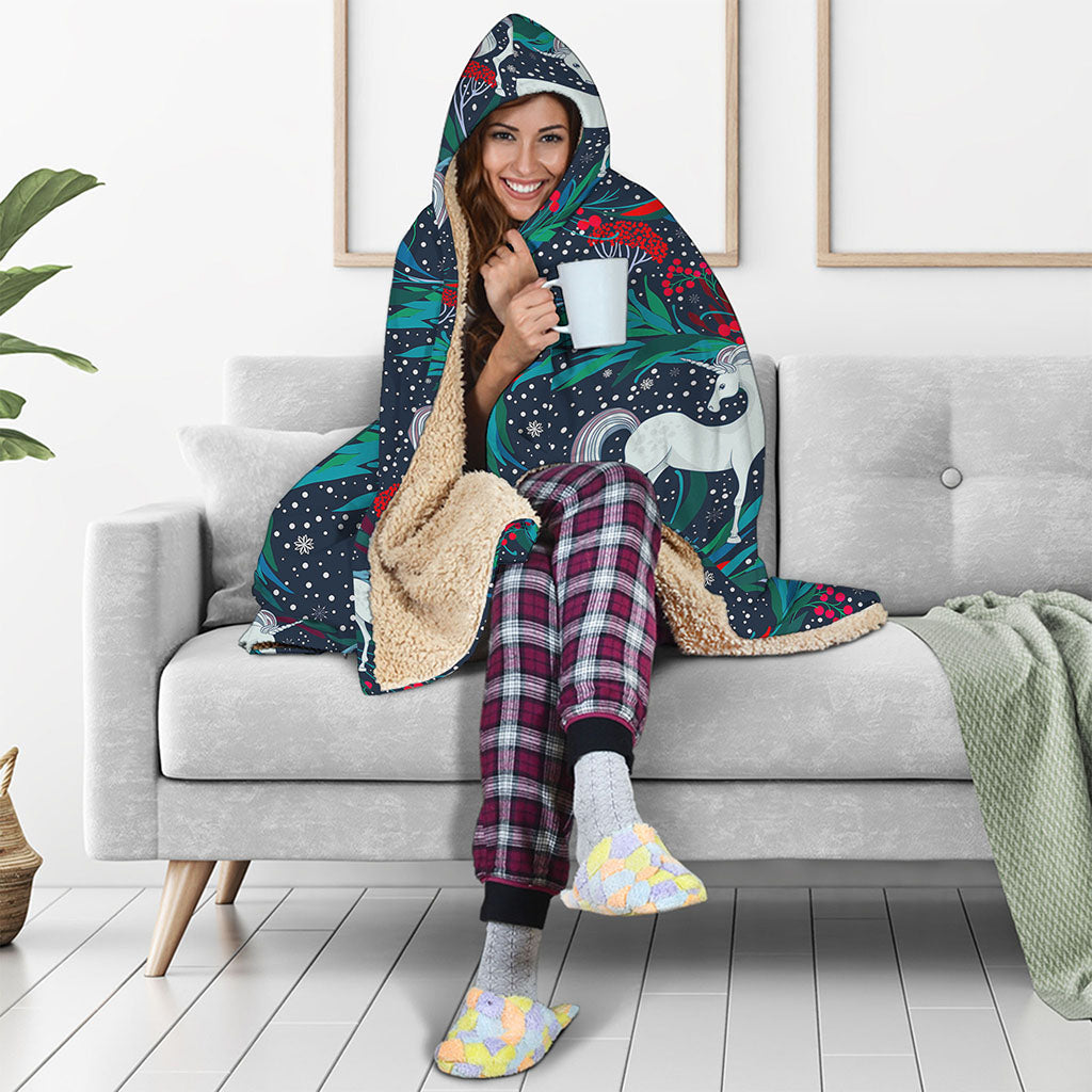 Fairy Floral Unicorn Pattern Print Hooded Blanket