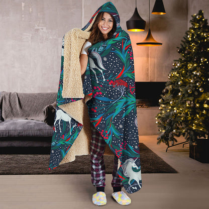 Fairy Floral Unicorn Pattern Print Hooded Blanket