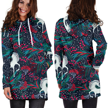 Fairy Floral Unicorn Pattern Print Hoodie Dress GearFrost