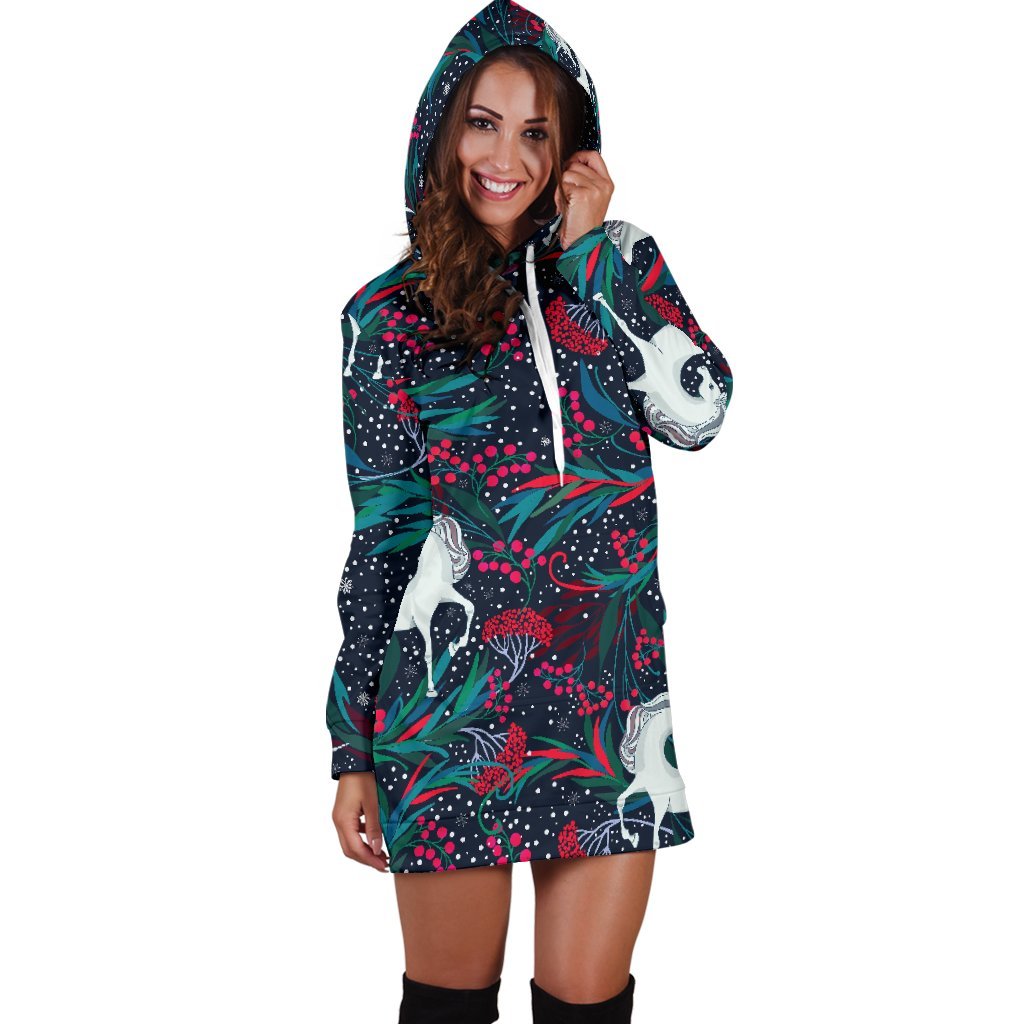 Fairy Floral Unicorn Pattern Print Hoodie Dress GearFrost