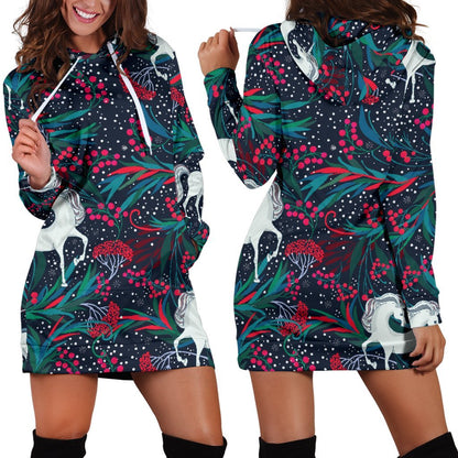 Fairy Floral Unicorn Pattern Print Hoodie Dress GearFrost