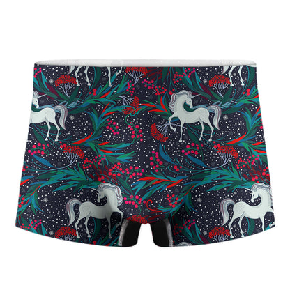 Fairy Floral Unicorn Pattern Print Men's Boxer Briefs