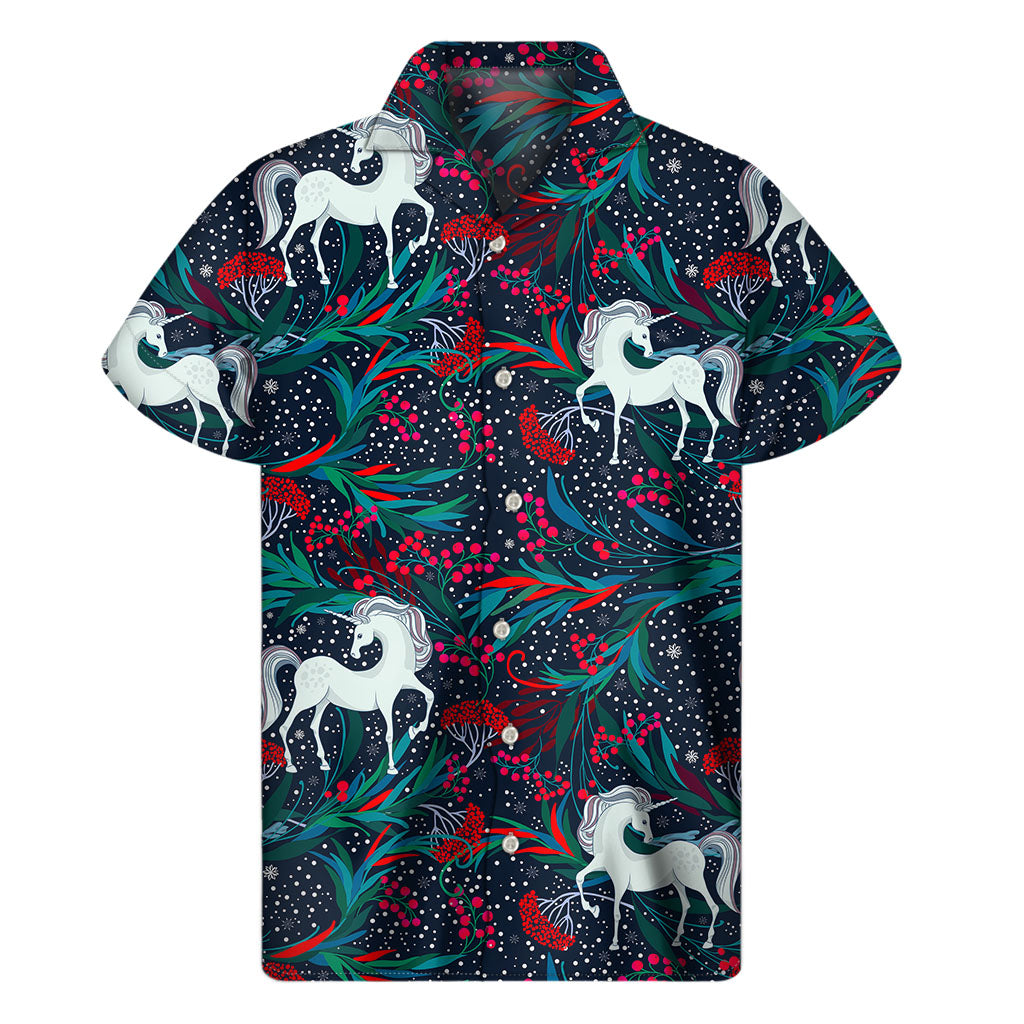 Fairy Floral Unicorn Pattern Print Men's Short Sleeve Shirt