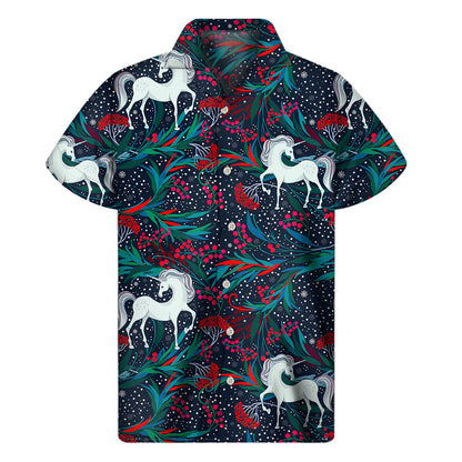 Fairy Floral Unicorn Pattern Print Men's Short Sleeve Shirt