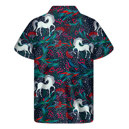 Fairy Floral Unicorn Pattern Print Men's Short Sleeve Shirt