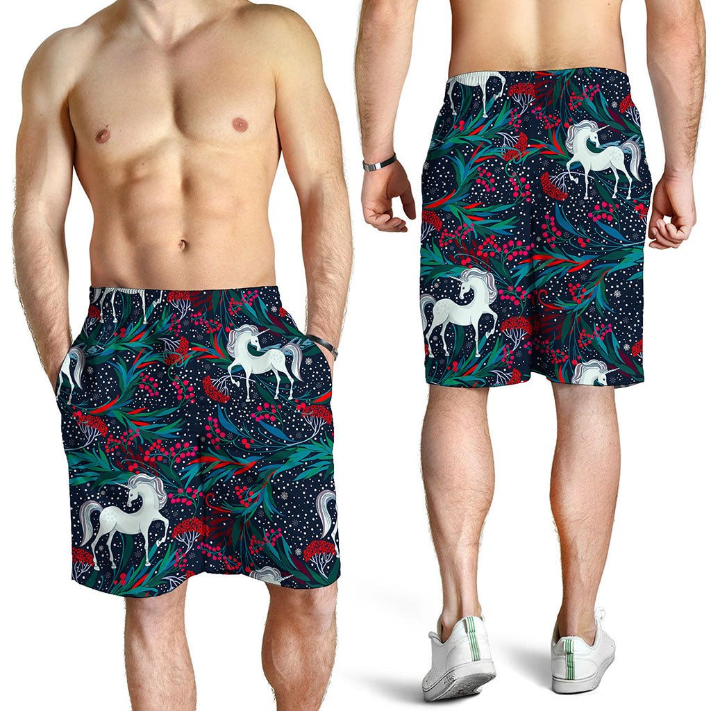 Fairy Floral Unicorn Pattern Print Men's Shorts