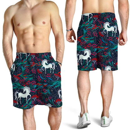 Fairy Floral Unicorn Pattern Print Men's Shorts