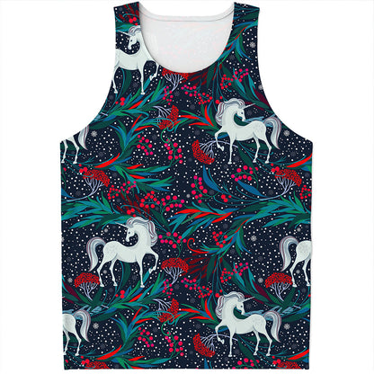 Fairy Floral Unicorn Pattern Print Men's Tank Top