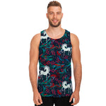 Fairy Floral Unicorn Pattern Print Men's Tank Top