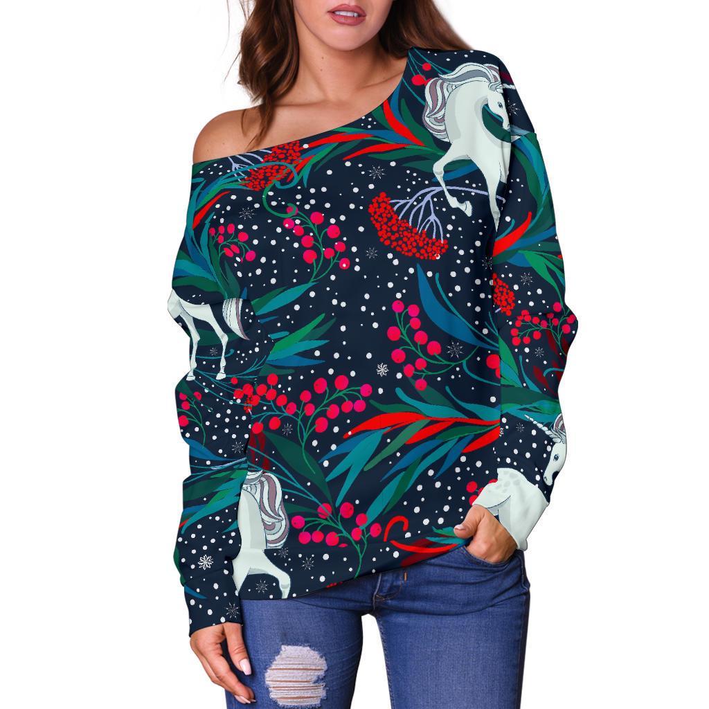 Fairy Floral Unicorn Pattern Print Off Shoulder Sweatshirt GearFrost
