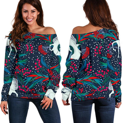 Fairy Floral Unicorn Pattern Print Off Shoulder Sweatshirt GearFrost