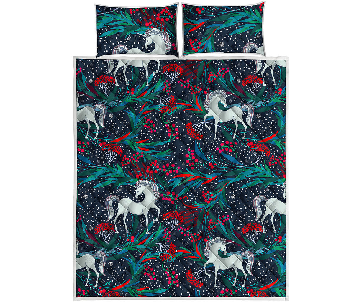 Fairy Floral Unicorn Pattern Print Quilt Bed Set