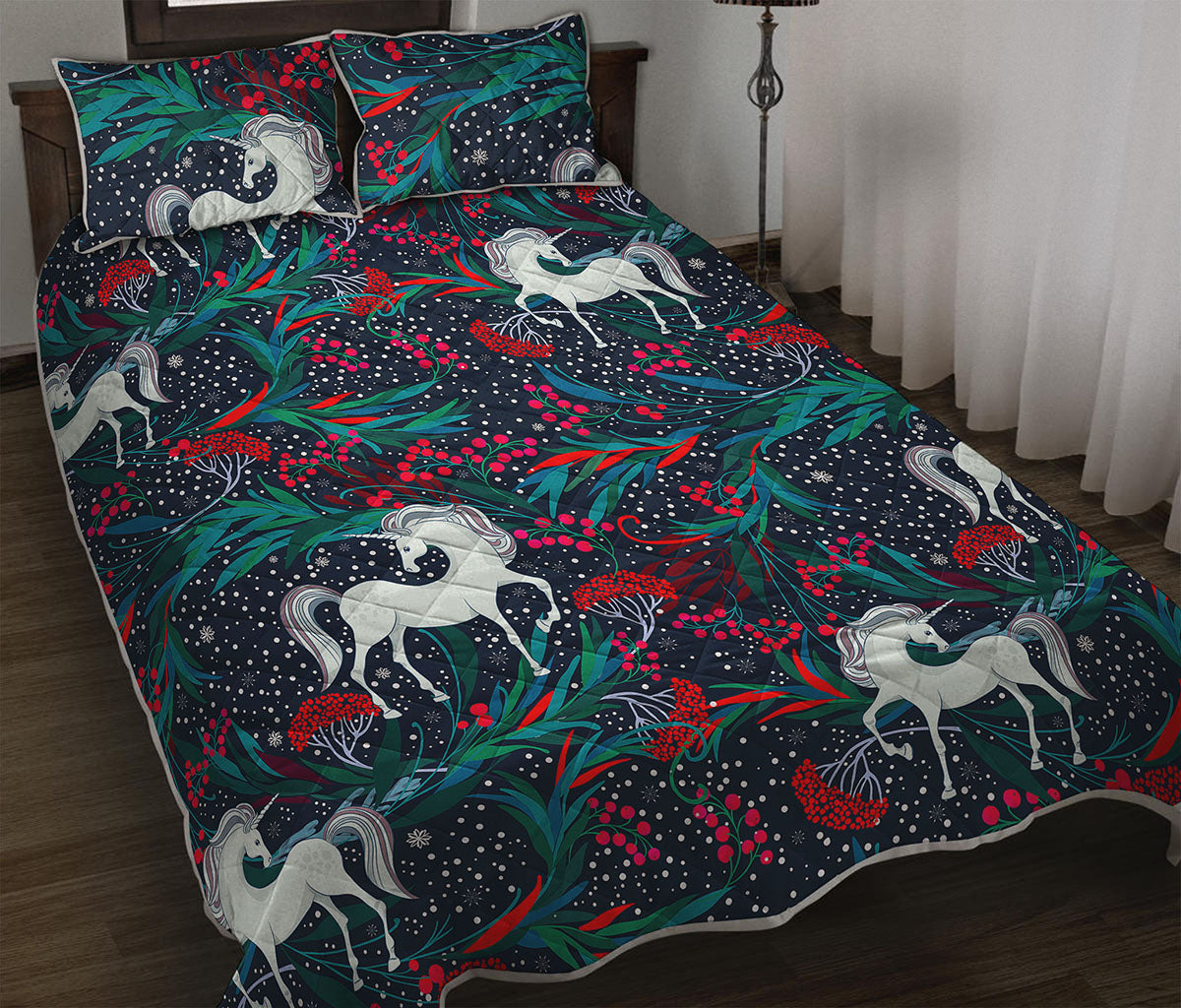Fairy Floral Unicorn Pattern Print Quilt Bed Set