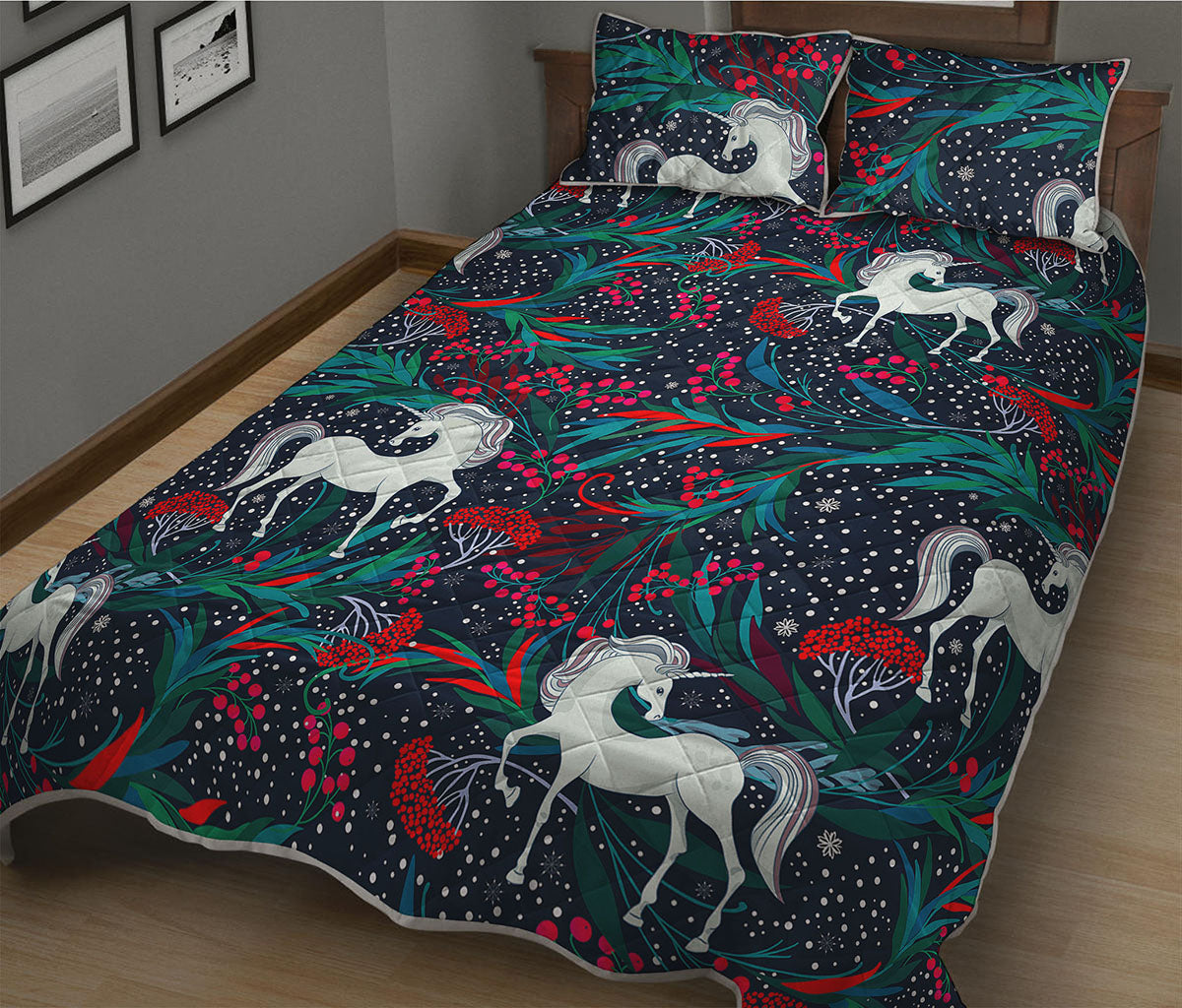 Fairy Floral Unicorn Pattern Print Quilt Bed Set