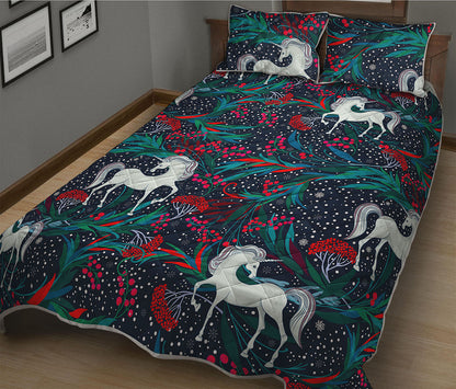 Fairy Floral Unicorn Pattern Print Quilt Bed Set