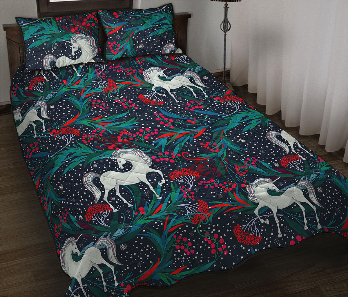 Fairy Floral Unicorn Pattern Print Quilt Bed Set