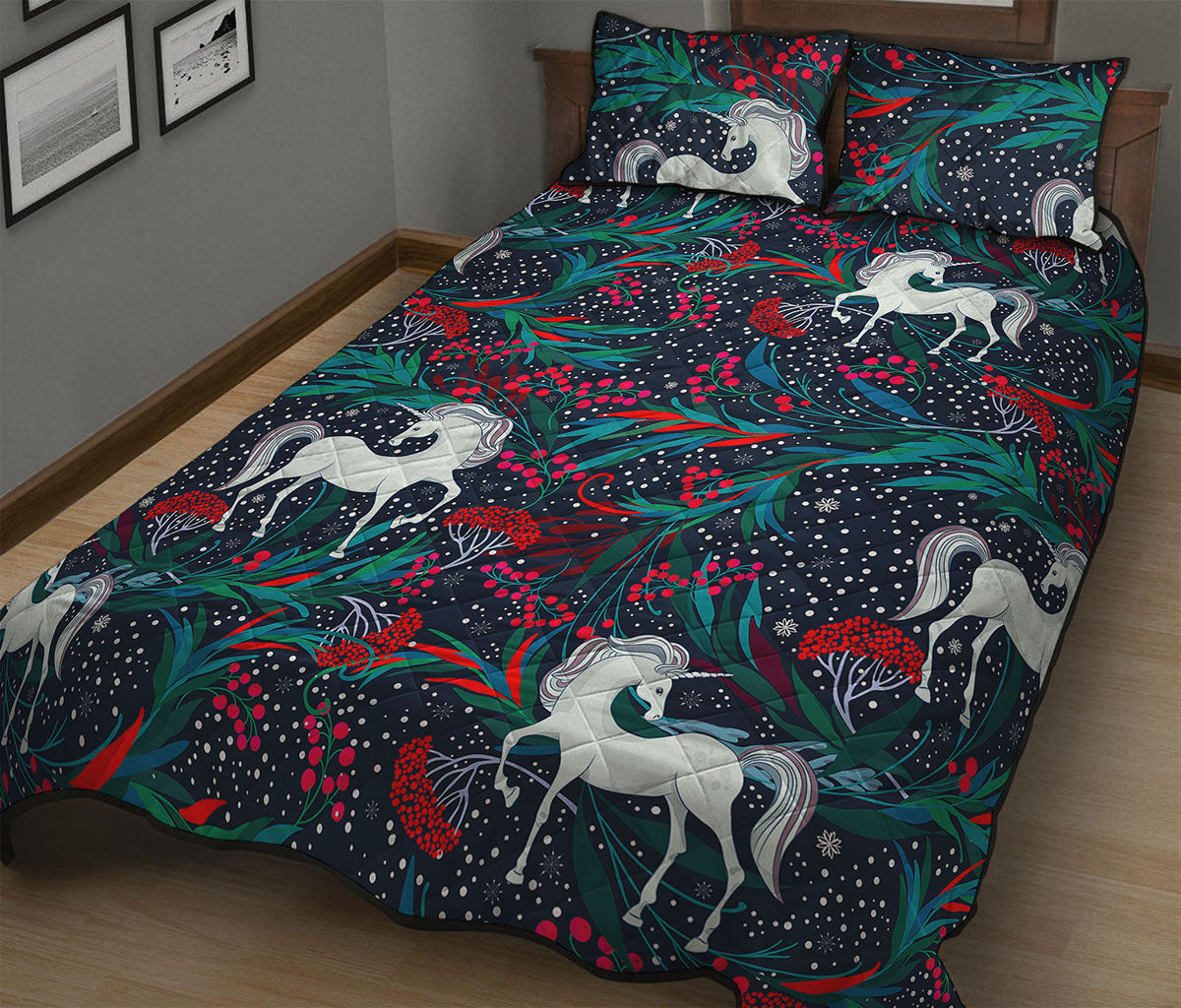 Fairy Floral Unicorn Pattern Print Quilt Bed Set