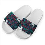 Fairy Floral Unicorn Pattern Print White Slide Sandals