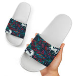 Fairy Floral Unicorn Pattern Print White Slide Sandals