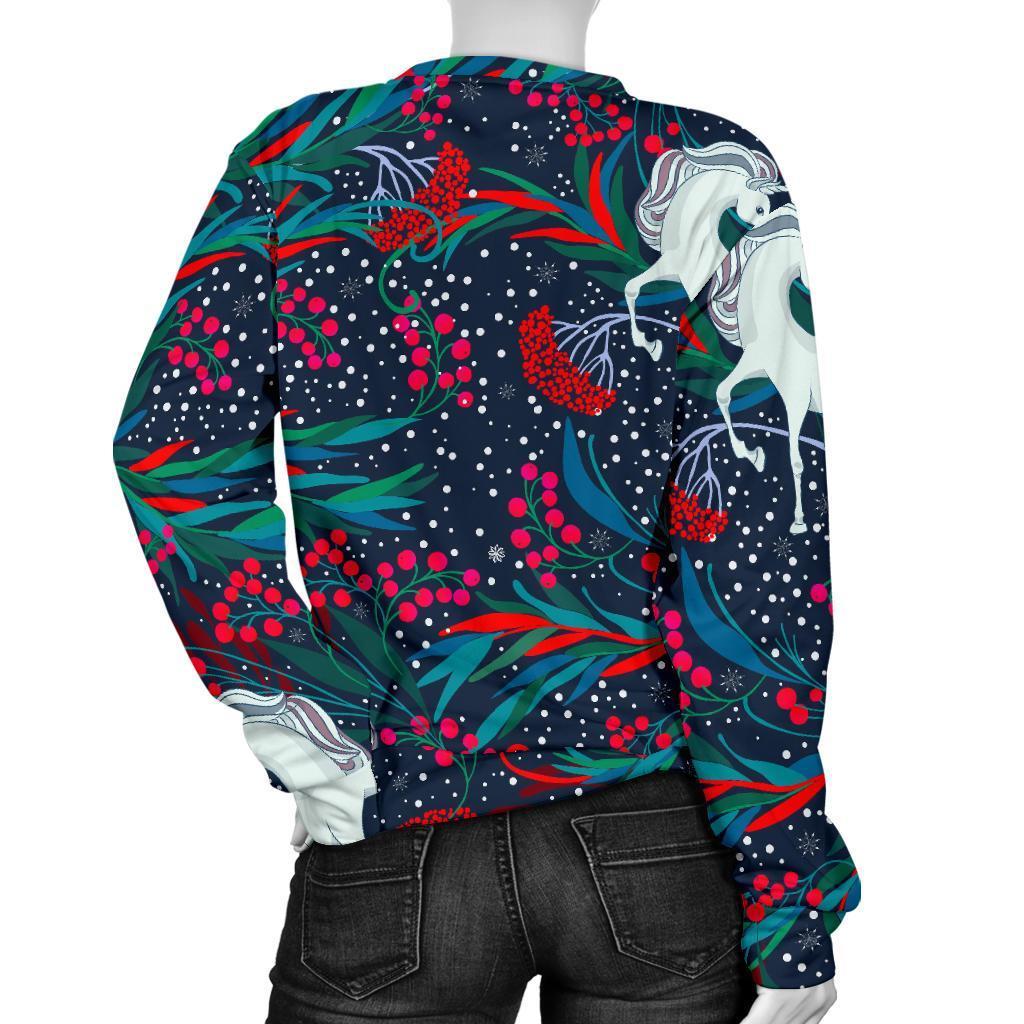 Fairy Floral Unicorn Pattern Print Women's Crewneck Sweatshirt GearFrost