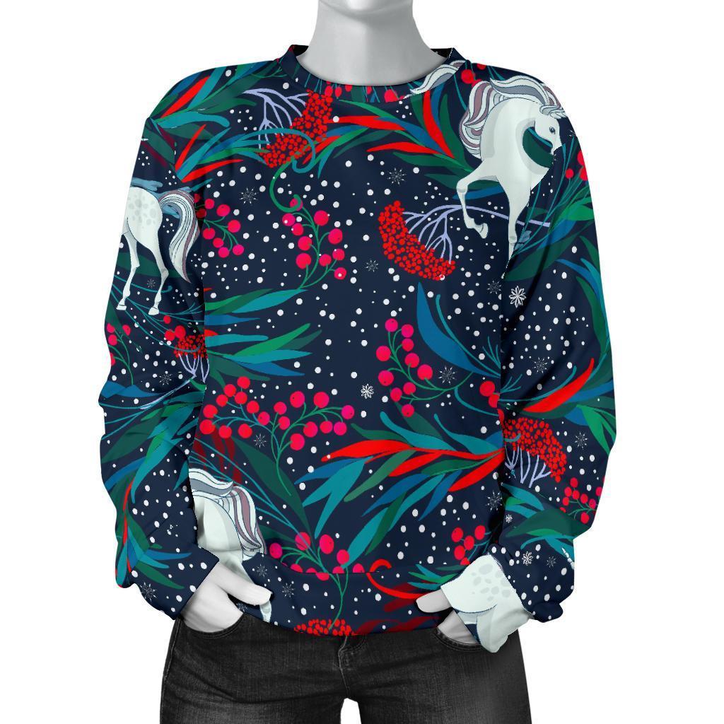 Fairy Floral Unicorn Pattern Print Women's Crewneck Sweatshirt GearFrost