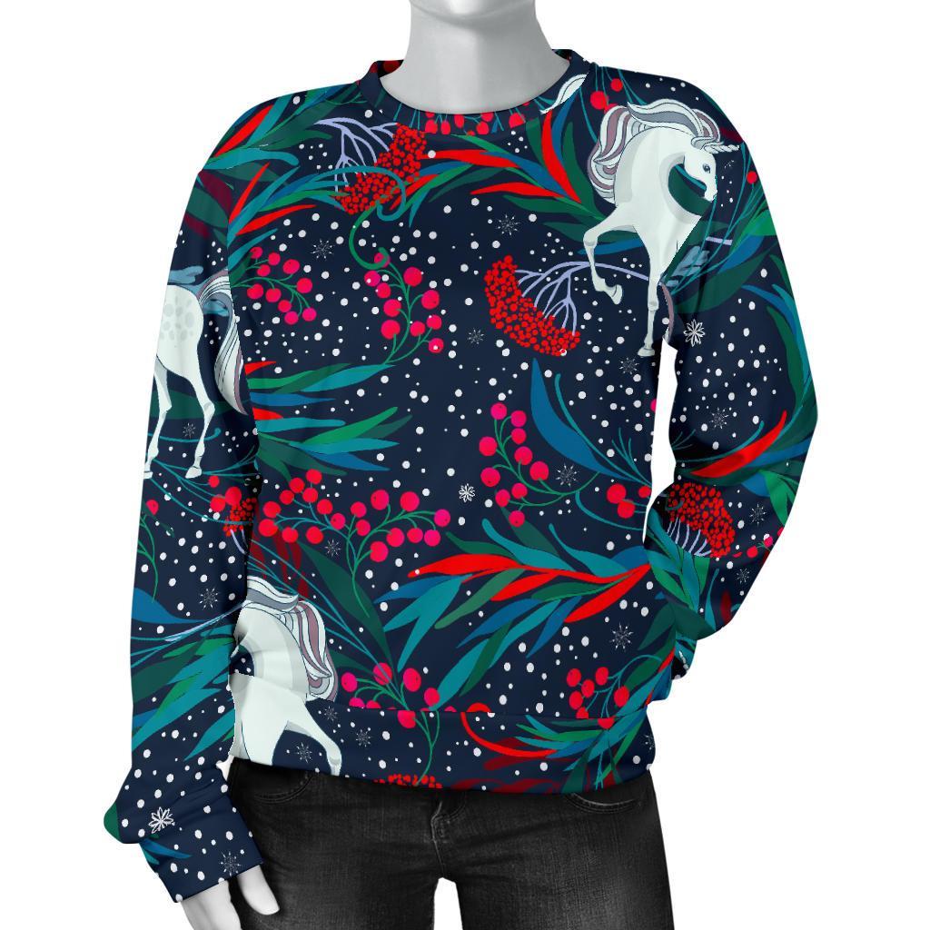 Fairy Floral Unicorn Pattern Print Women's Crewneck Sweatshirt GearFrost