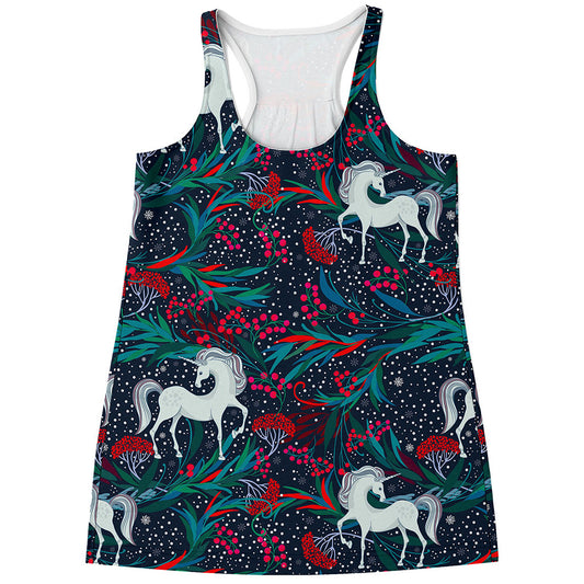 Fairy Floral Unicorn Pattern Print Women's Racerback Tank Top