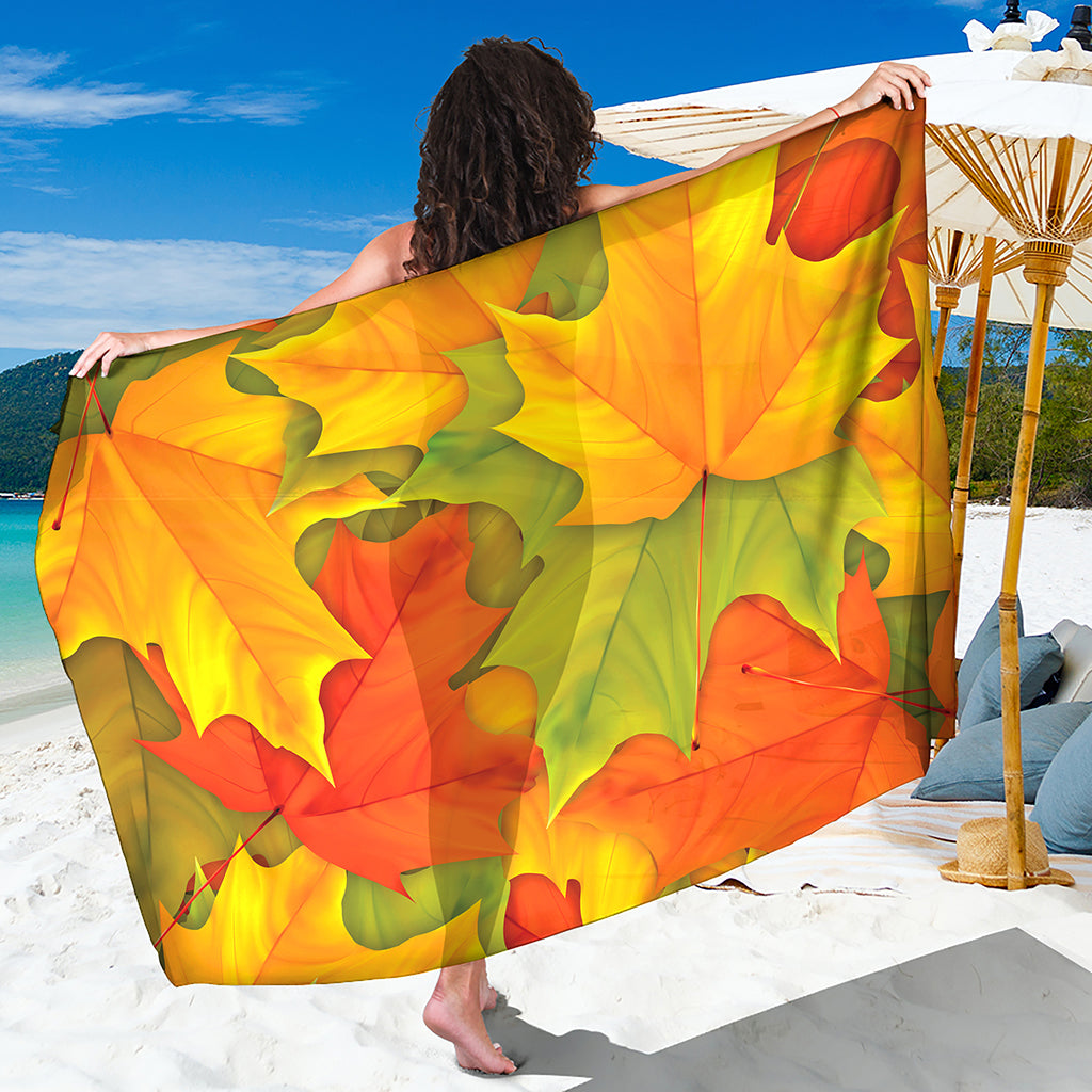 Fall Autumn Maple Leaves Print Beach Sarong Wrap