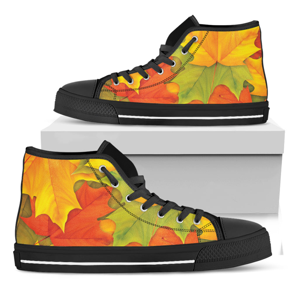 Fall Autumn Maple Leaves Print Black High Top Shoes