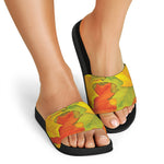 Fall Autumn Maple Leaves Print Black Slide Sandals