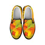 Fall Autumn Maple Leaves Print Black Slip On Shoes