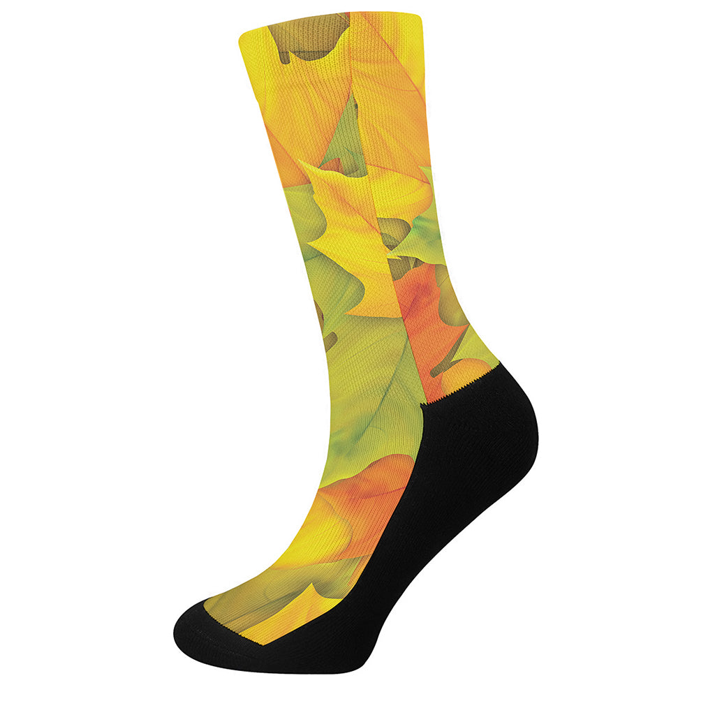 Fall Autumn Maple Leaves Print Crew Socks