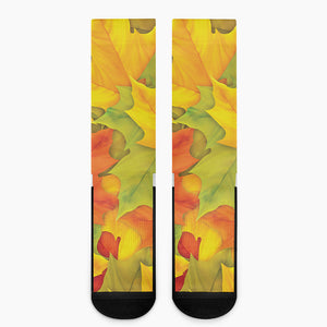 Fall Autumn Maple Leaves Print Crew Socks